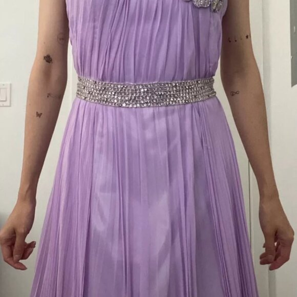 Anais Lavender Purple Chiffon Pleated Cocktail Dress Silver Crystals Size US2 - Picture 3 of 6